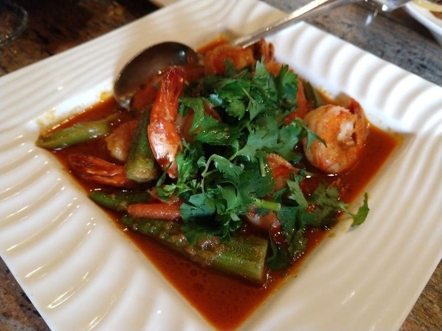 Pan Fry Okra Prawn.